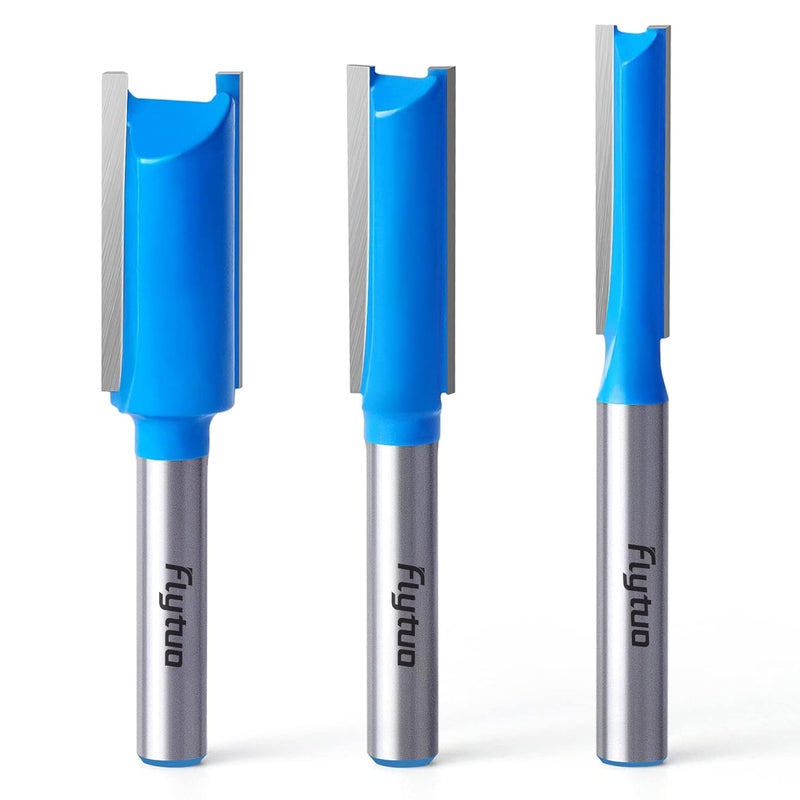 Flytuo Straight Dado Cut Router Bit 1/4 Shank, 3PCS Double Flute Plywood Straight Cut Router Bit Set for Create Groove, Dado with Diameter 1/4", 3/8", 1/2" - Image 1